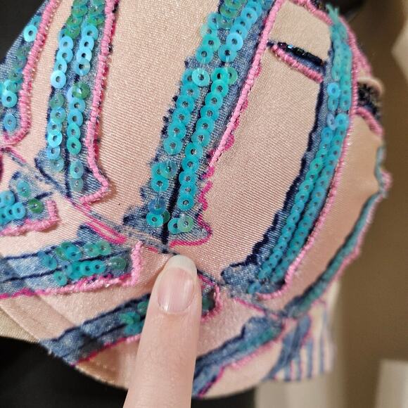 Victoria's Secret 36B Bombshell Bikini Top Blue White Pink Fern Palm Swim Sequin - Picture 5 of 9